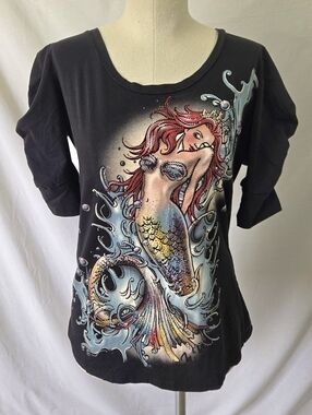 Ton Ton Women's Rhinestone Covered Mermaid T-shirt Measures Medium *NO SIZE TAG*